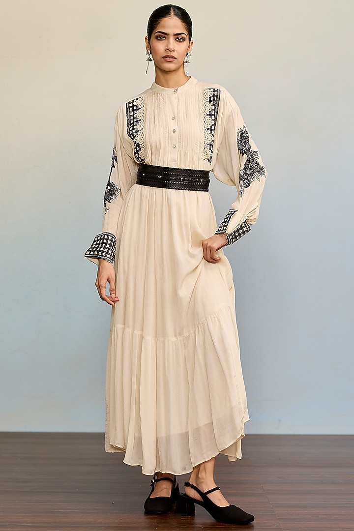 Beige Viscose Chinon Maxi Vacation Dress by Ritu Kumar at Pernia's Pop Up Shop