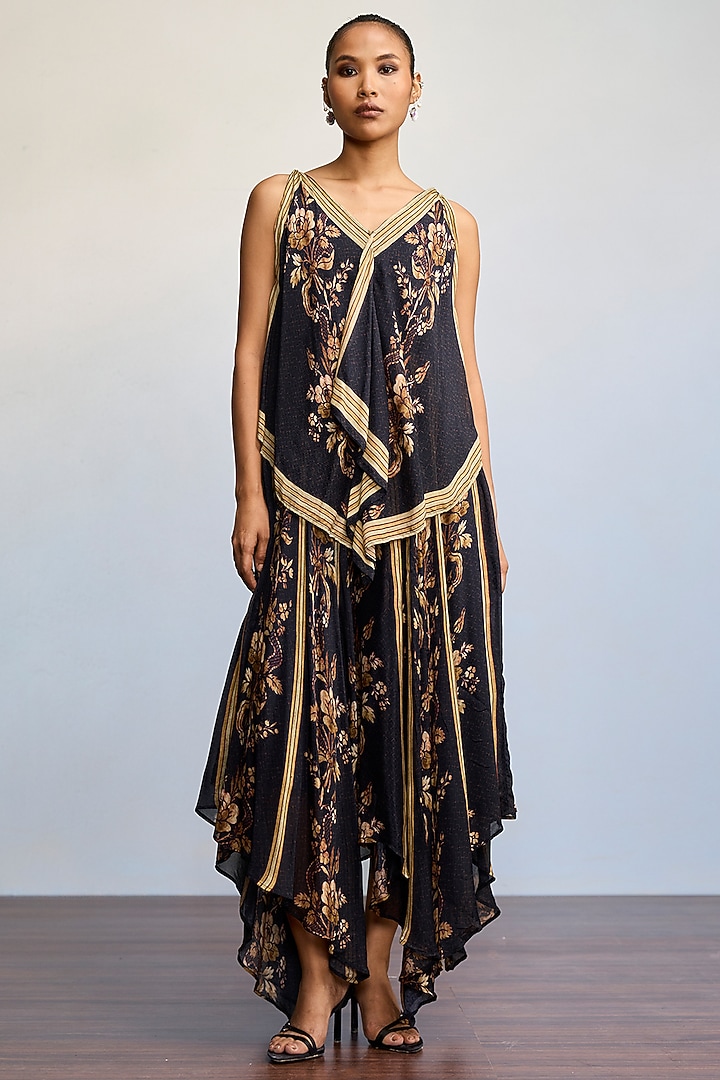Black Viscose Chinon Maxi Summer Dress by Ritu Kumar at Pernia's Pop Up Shop