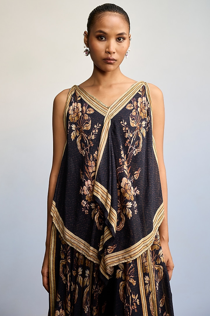 Black Viscose Chinon Maxi Summer Dress by Ritu Kumar at Pernia's Pop Up Shop