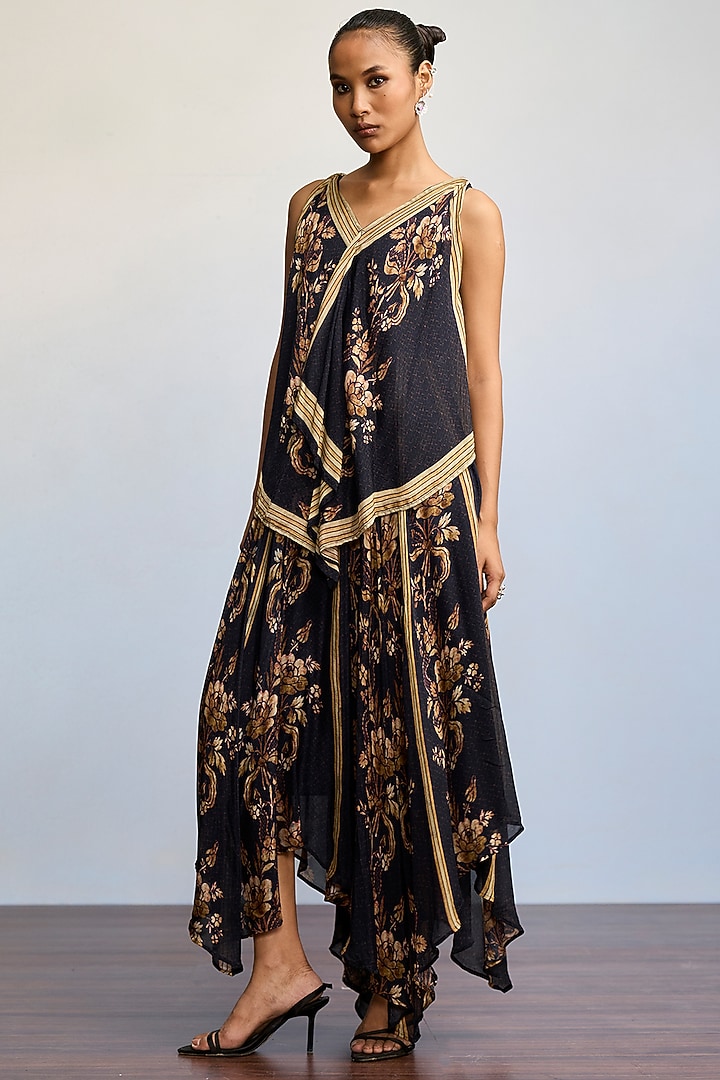 Black Viscose Chinon Maxi Summer Dress by Ritu Kumar at Pernia's Pop Up Shop