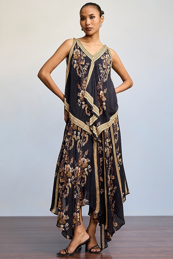 Black Viscose Chinon Maxi Summer Dress by Ritu Kumar at Pernia's Pop Up Shop