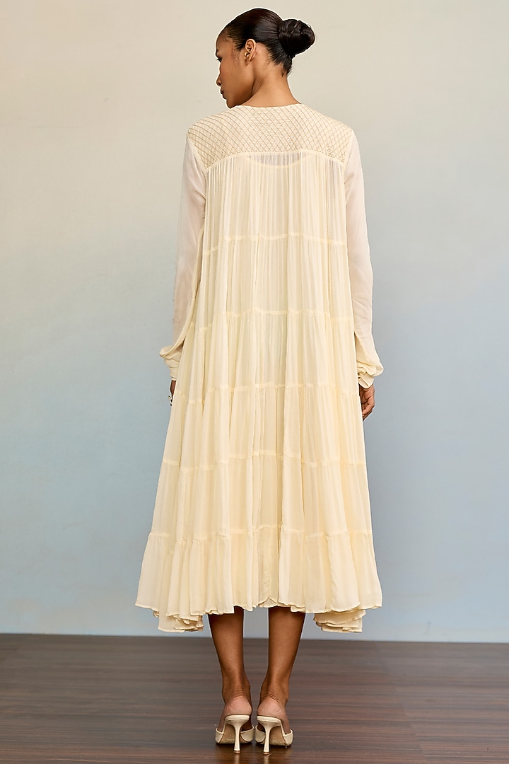 Ecru Viscose Chinon Maxi Vacation Dress by Ritu Kumar at Pernia's Pop Up Shop
