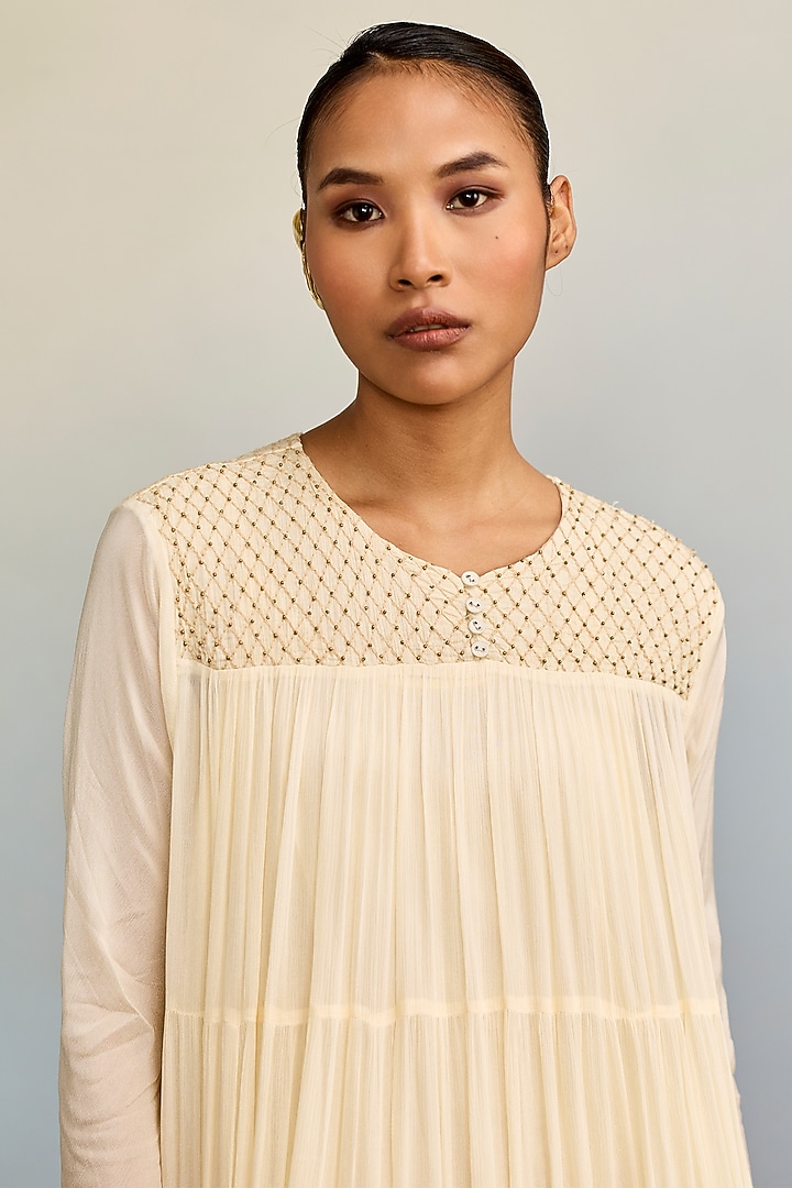 Ecru Viscose Chinon Maxi Vacation Dress by Ritu Kumar at Pernia's Pop Up Shop