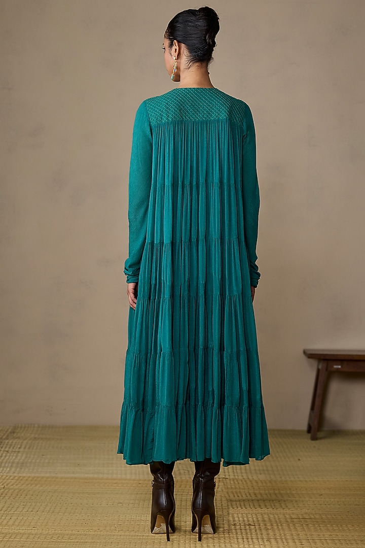 Teal Viscose Chinon Maxi Vacation Dress by Ritu Kumar at Pernia's Pop Up Shop