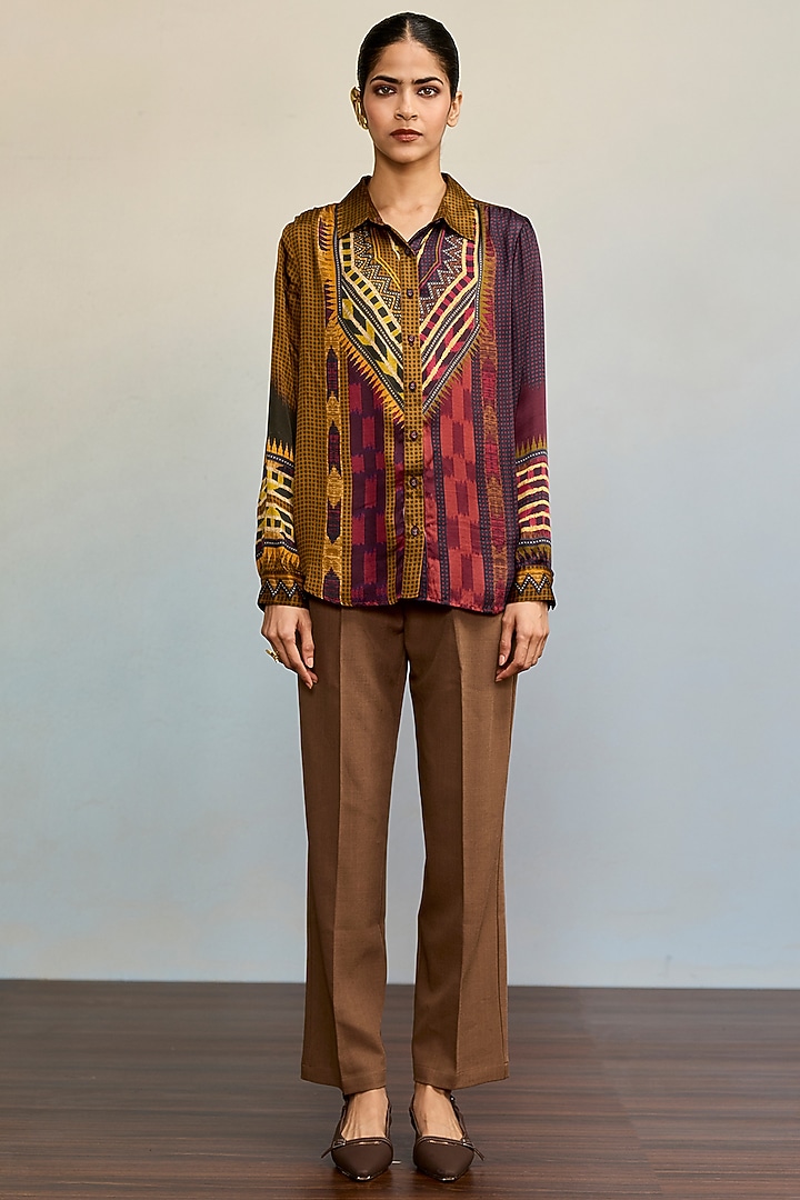 Black Cupro Satin Shirt by Ritu Kumar at Pernia's Pop Up Shop