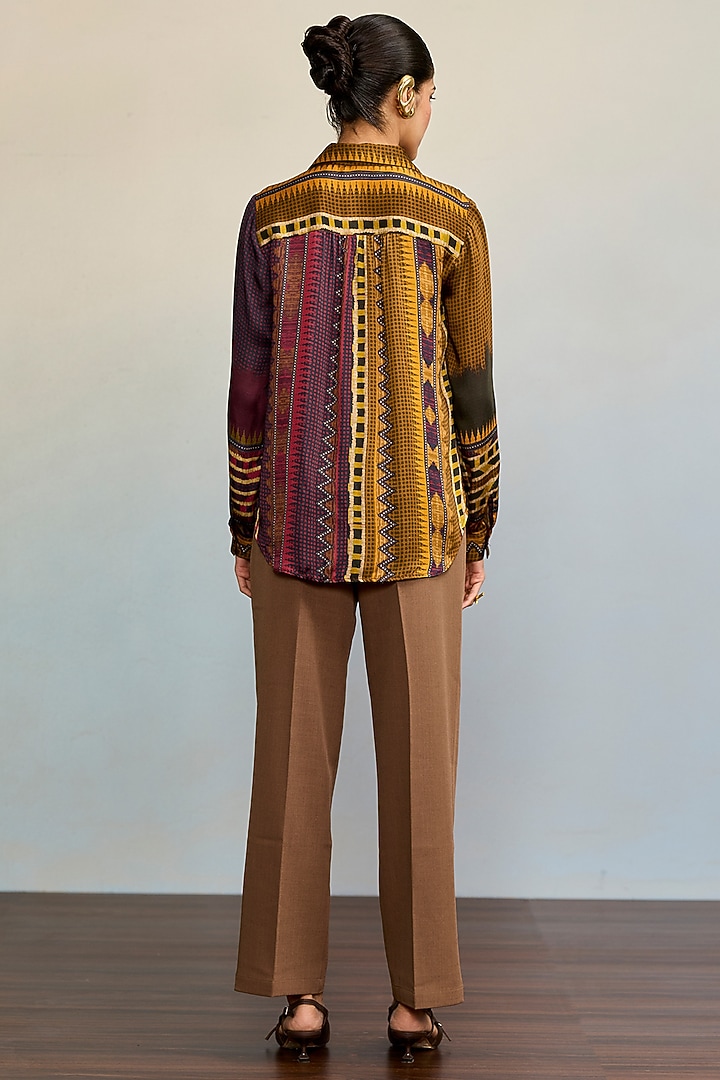 Black Cupro Satin Shirt by Ritu Kumar at Pernia's Pop Up Shop
