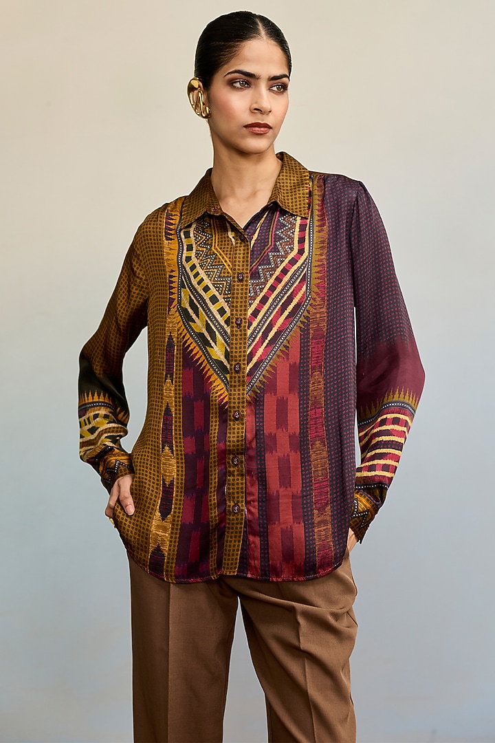Black Cupro Satin Shirt by Ritu Kumar at Pernia's Pop Up Shop