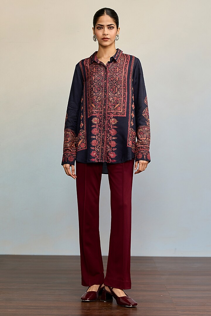 Blue Viscose Dupion Shirt by Ritu Kumar at Pernia's Pop Up Shop