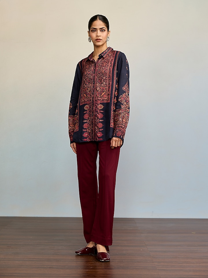 Blue Viscose Dupion Shirt by Ritu Kumar at Pernia's Pop Up Shop