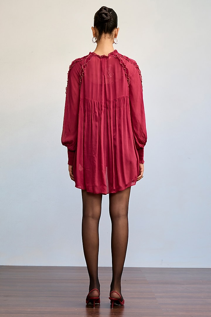 Maroon Viscose Chinon Top With Camisole by Ritu Kumar at Pernia's Pop Up Shop