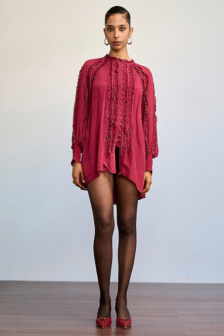 Maroon Viscose Chinon Top With Camisole by Ritu Kumar at Pernia's Pop Up Shop