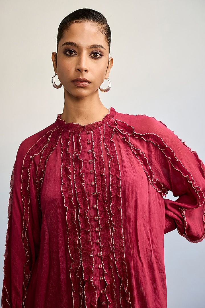Maroon Viscose Chinon Top With Camisole by Ritu Kumar at Pernia's Pop Up Shop
