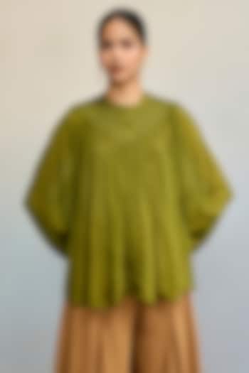 Olive Green Viscose Chinon Top With Camisole by Ritu Kumar at Pernia's Pop Up Shop