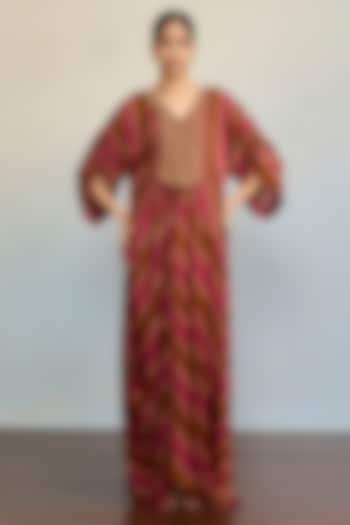 Blush Brown Satin Chinon Kaftan Vacation Dress by Ritu Kumar at Pernia's Pop Up Shop