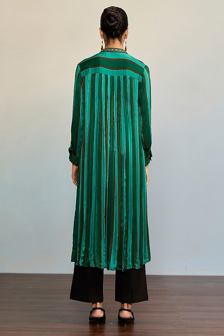 Green Satin Chinon Kurta by Ritu Kumar at Pernia's Pop Up Shop
