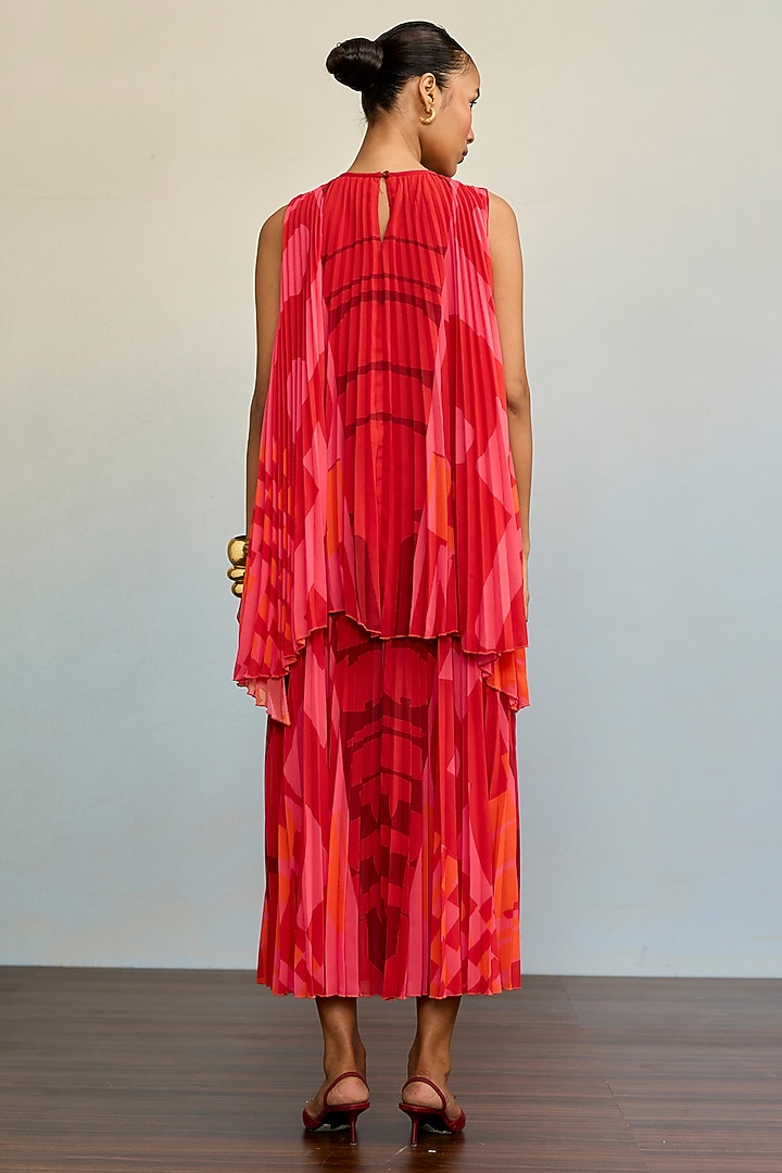 Red Polyester Georgette Maxi Vacation Dress by Ritu Kumar at Pernia's Pop Up Shop