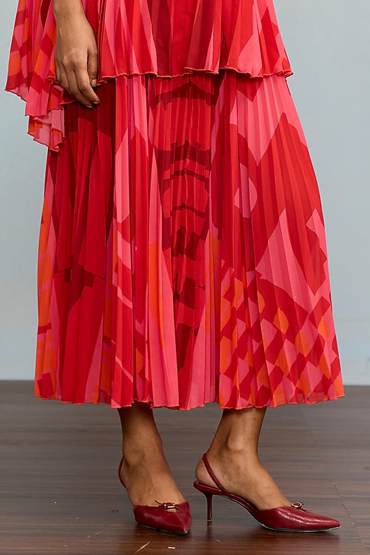 Red Polyester Georgette Maxi Vacation Dress by Ritu Kumar at Pernia's Pop Up Shop