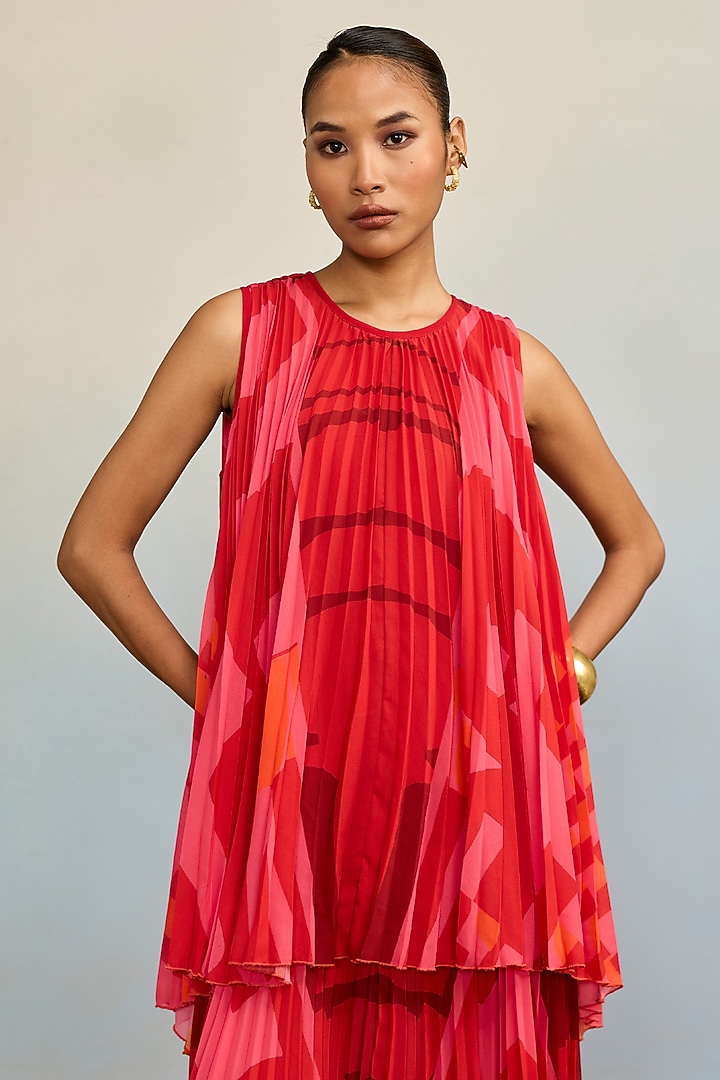 Red Polyester Georgette Maxi Vacation Dress by Ritu Kumar at Pernia's Pop Up Shop