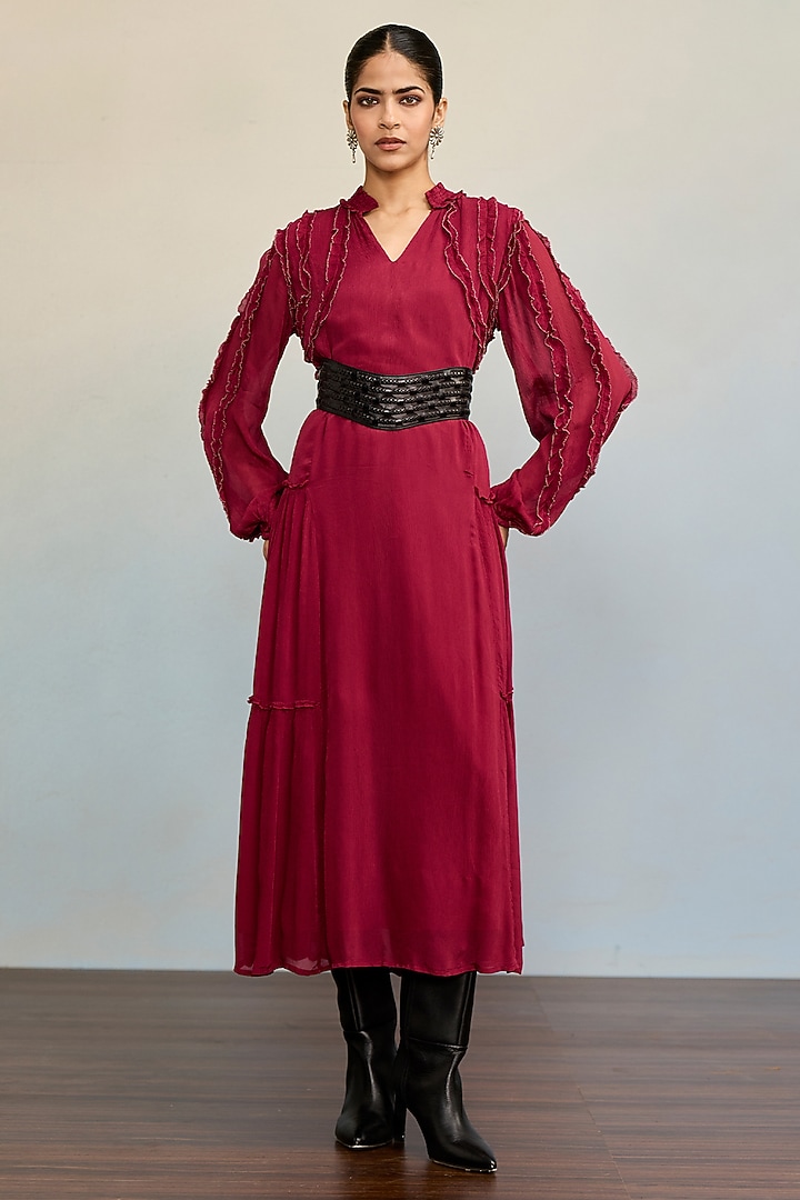 Maroon Viscose Chiffon Maxi Summer Dress by Ritu Kumar at Pernia's Pop Up Shop