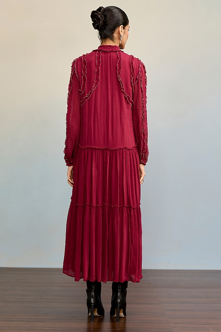Maroon Viscose Chiffon Maxi Summer Dress by Ritu Kumar at Pernia's Pop Up Shop