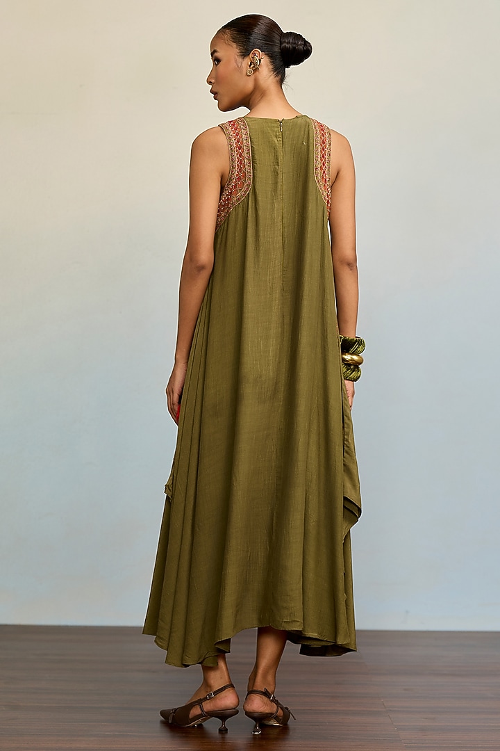Green Vintage Crepe Maxi Vacation Dress by Ritu Kumar at Pernia's Pop Up Shop