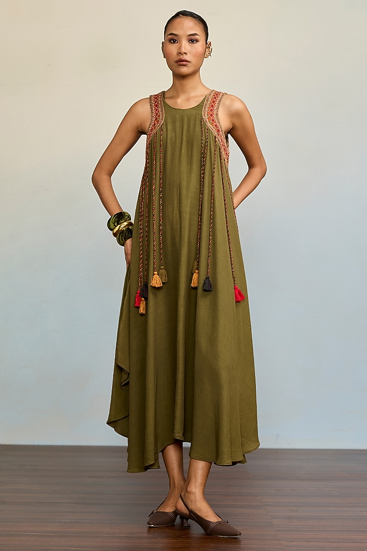 Green Vintage Crepe Maxi Vacation Dress by Ritu Kumar at Pernia's Pop Up Shop