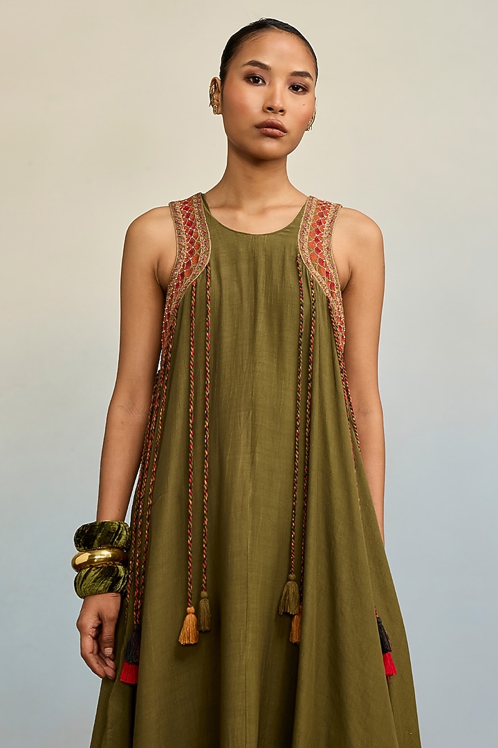 Green Vintage Crepe Maxi Vacation Dress by Ritu Kumar at Pernia's Pop Up Shop