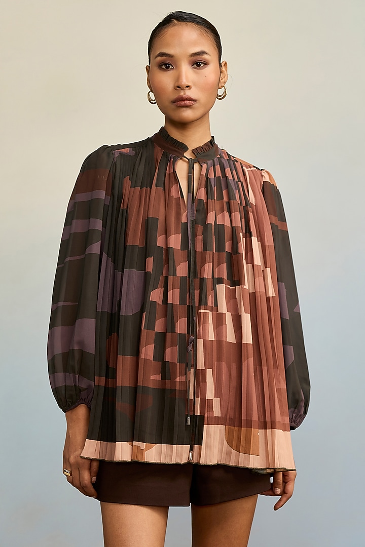 Brown Polyester Georgette Top With Camisole by Ritu Kumar at Pernia's Pop Up Shop