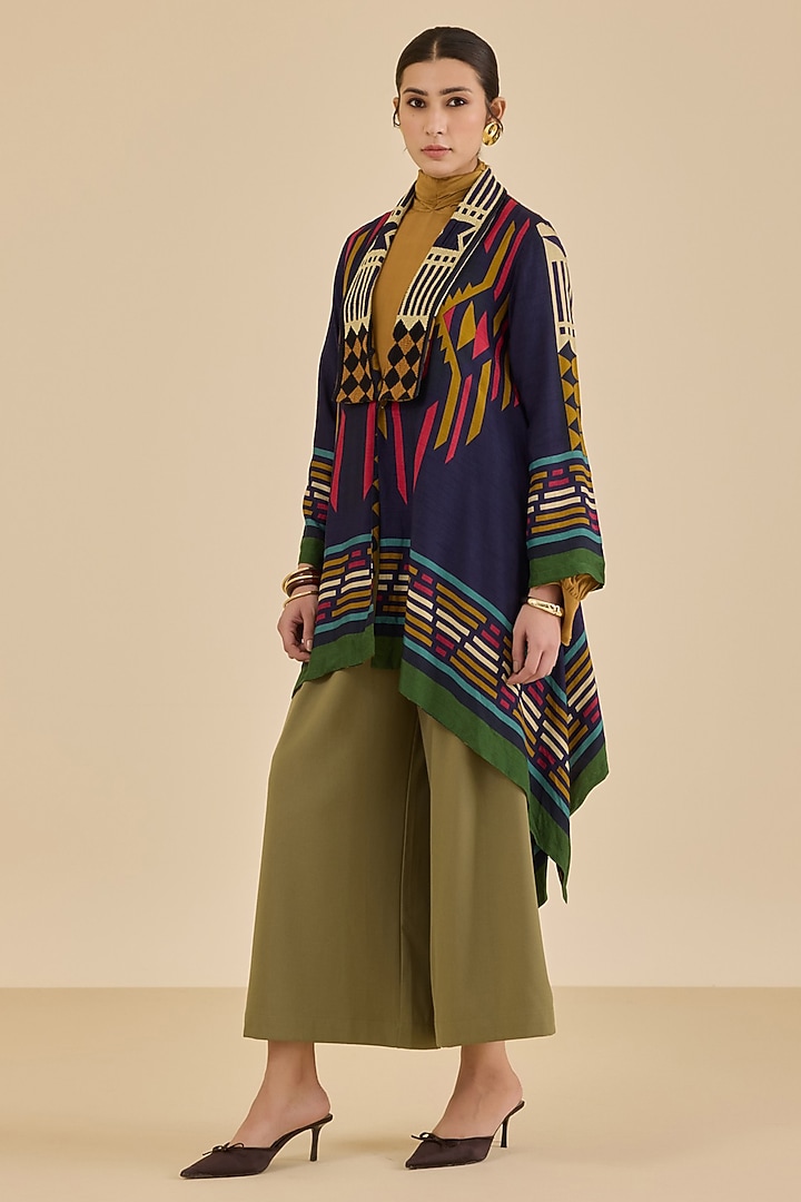 Blue Viscose & Georgette Shrug by Ritu Kumar at Pernia's Pop Up Shop