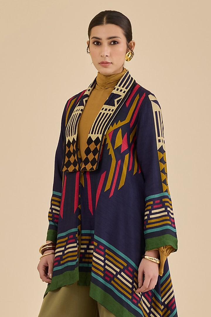 Blue Viscose & Georgette Shrug by Ritu Kumar at Pernia's Pop Up Shop