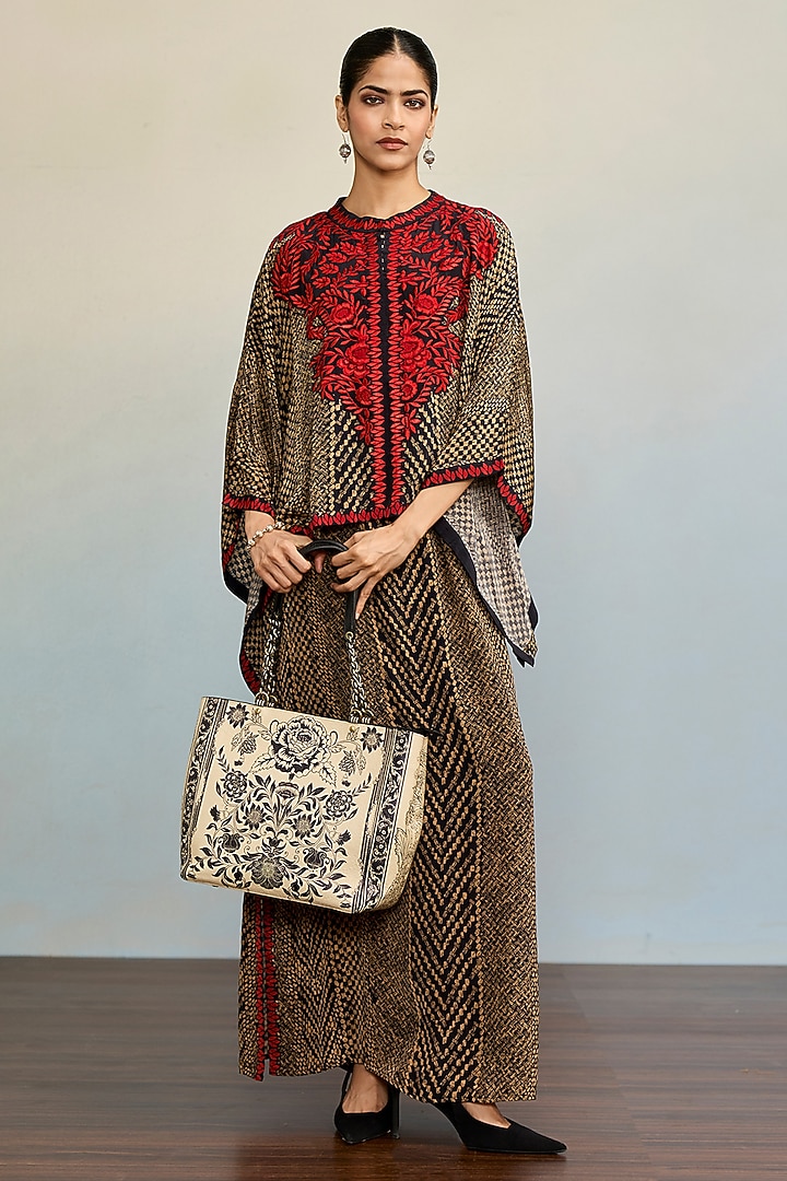 Black & Red Rayon Crepe Kaftan Set by Ritu Kumar at Pernia's Pop Up Shop