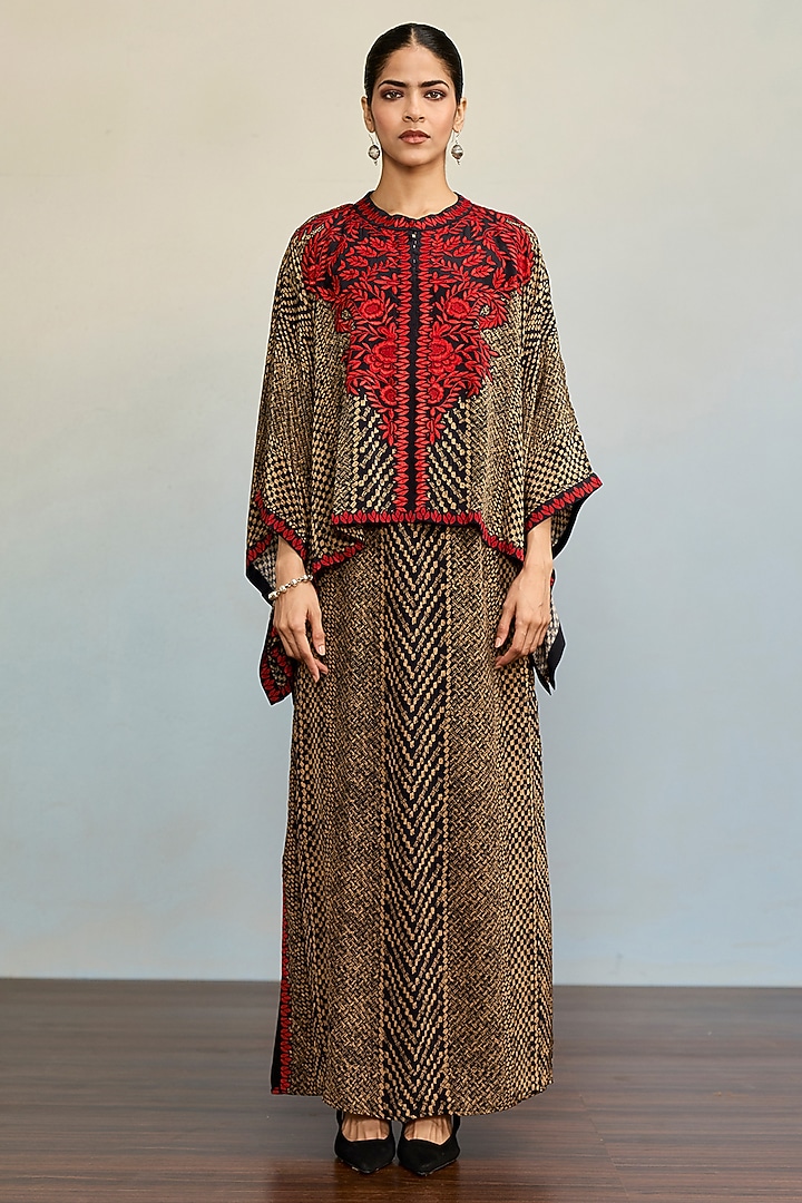 Black & Red Rayon Crepe Kaftan Set by Ritu Kumar at Pernia's Pop Up Shop