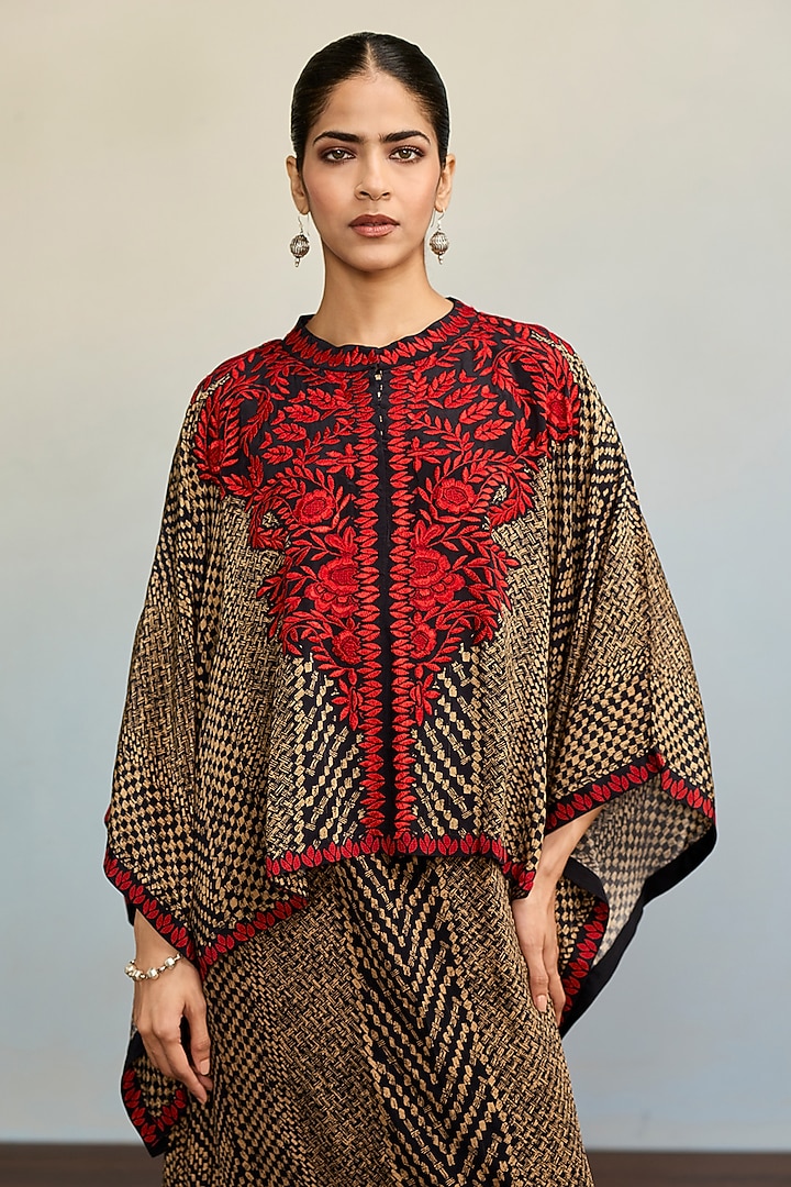 Black & Red Rayon Crepe Kaftan Set by Ritu Kumar at Pernia's Pop Up Shop