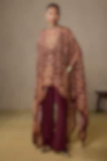 Brown &v Beige Viscose Cape Set by Ritu Kumar at Pernia's Pop Up Shop