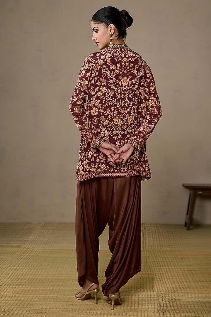 Brown & Beige Rayon Crepe Floral Kurta by Ritu Kumar at Pernia's Pop Up Shop
