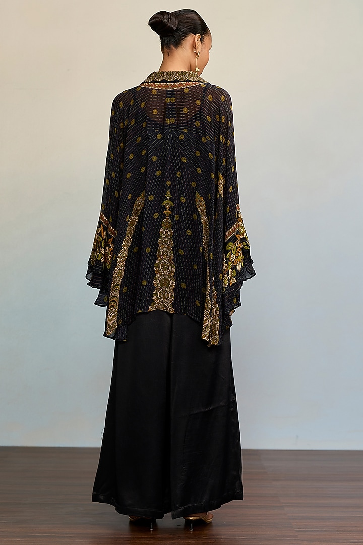 Black & Olive Green Viscose Chinon Floral Kurta by Ritu Kumar at Pernia's Pop Up Shop