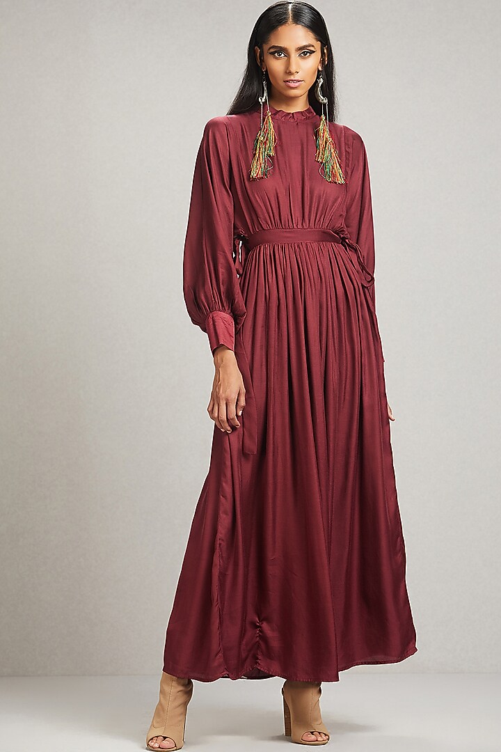Plum Maxi Summer Dress With Tie-Up by Ritu Kumar at Pernia's Pop Up Shop