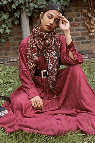 Plum Maxi Dress With Tie-Up by Ritu Kumar