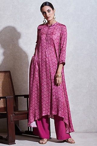 Magenta Printed Kurta With Pants by Ritu Kumar
