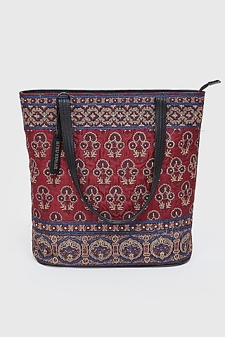 Wine Printed Tote Bag by Ritu Kumar