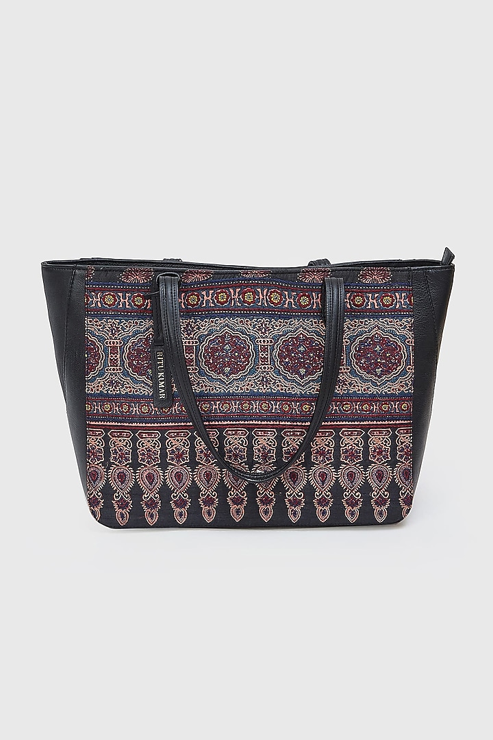 Black Printed Tote Bag by Ritu Kumar at Pernia's Pop Up Shop