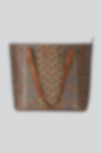 Tan Printed Tote Bag by Ritu Kumar at Pernia's Pop Up Shop