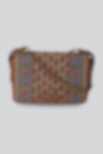 Tan Printed Flap Sling Bag by Ritu Kumar at Pernia's Pop Up Shop