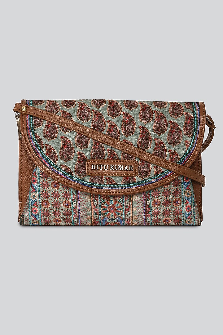 Tan Printed Sling Bag by Ritu Kumar at Pernia's Pop Up Shop