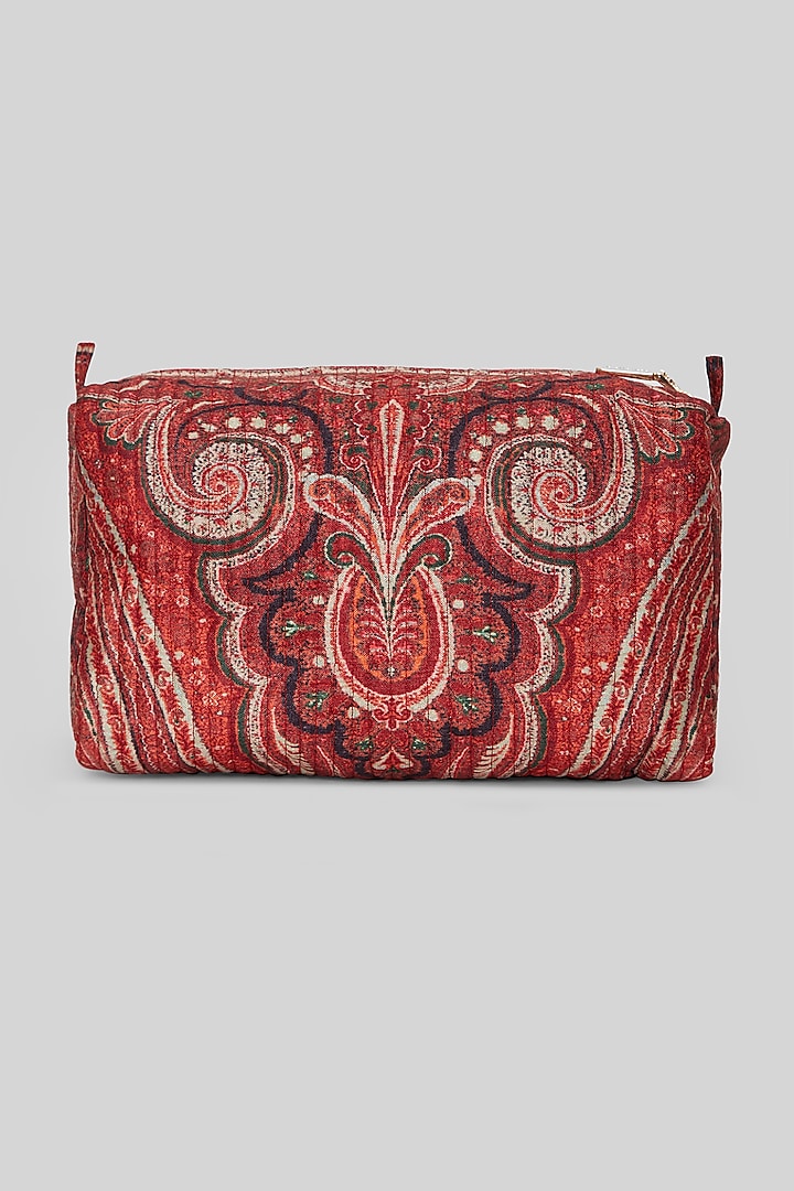 Maroon Jamawar Printed Pouch by Ritu Kumar at Pernia's Pop Up Shop