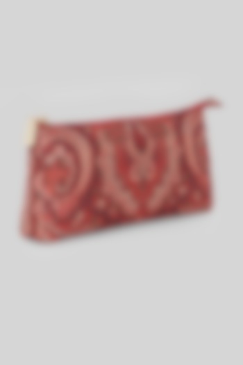 Maroon Printed Flat Pouch by Ritu Kumar at Pernia's Pop Up Shop