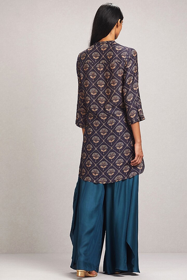 Indigo Blue Printed Shirt Kurta by Ritu Kumar at Pernia's Pop Up Shop