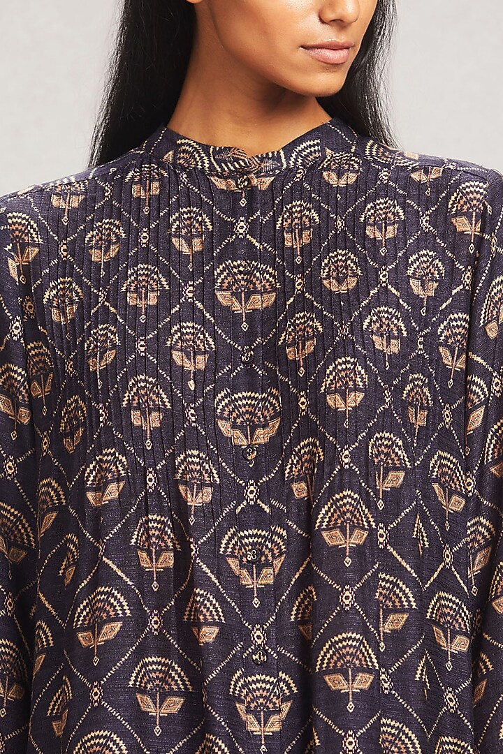 Indigo Blue Printed Shirt Kurta by Ritu Kumar at Pernia's Pop Up Shop