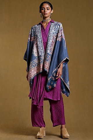 Blue Printed Shrug by Ritu Kumar