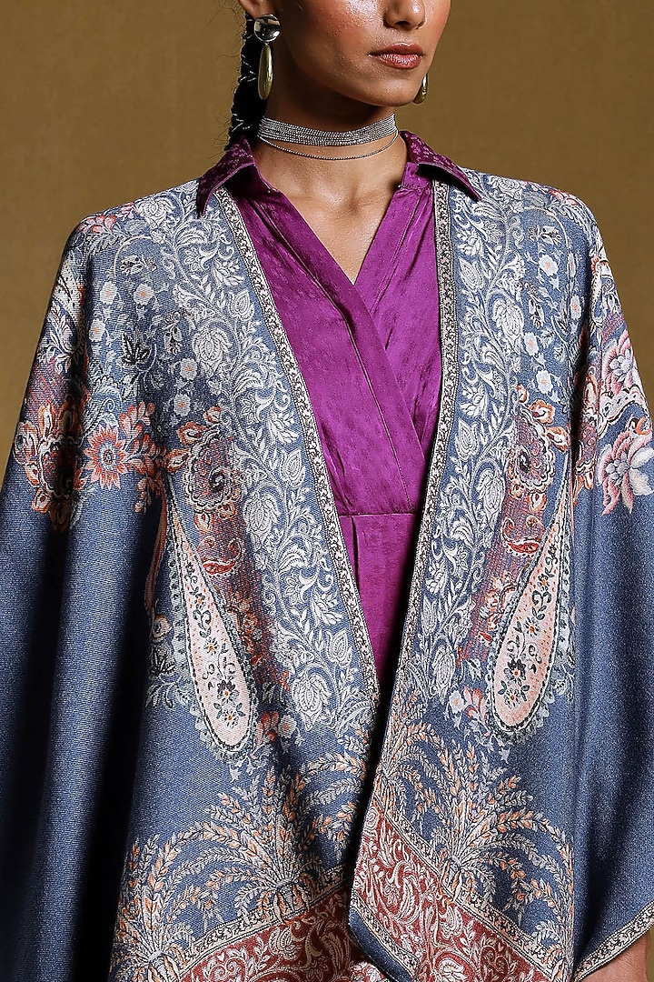 Blue Printed Shrug by Ritu Kumar at Pernia's Pop Up Shop